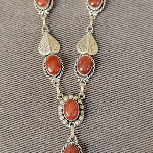 Elegant Silver and Red Women's Necklace